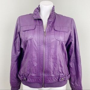 JOU JOU Purple Faux Leather Jacket Women Plus 2X